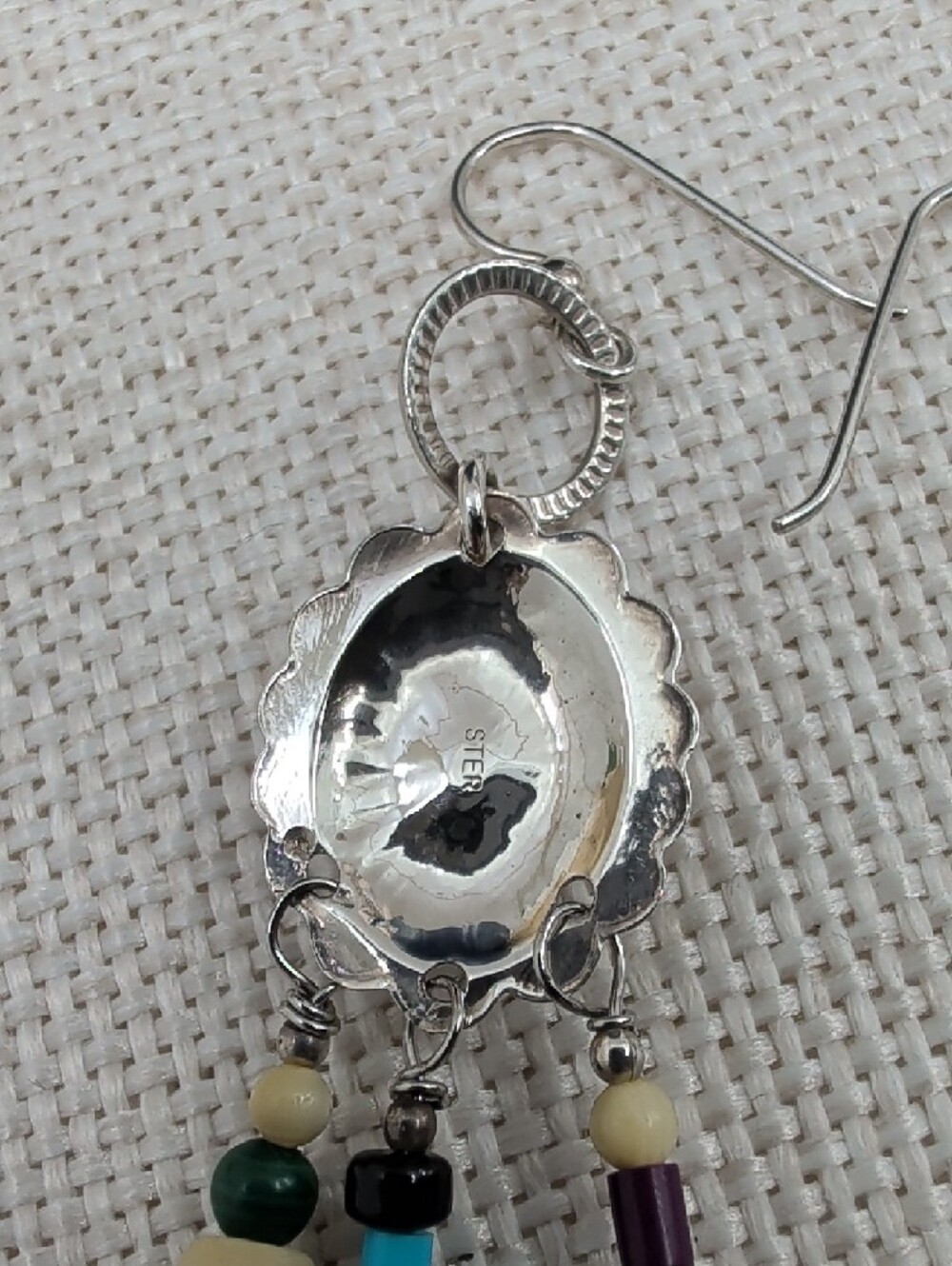 Vintage Masha 925 Sterling Inlay Concho Dreamcatcher Earrings - Picture 12 of 17